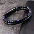 Natural Lapis Lazuli Obsidian 2 Strands Leather Reiki Strength Men Bracelet Gift